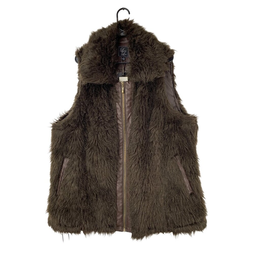New Laura Lane Choc Brown Faux Fur Vest 3X Plus Full Zip Pockets